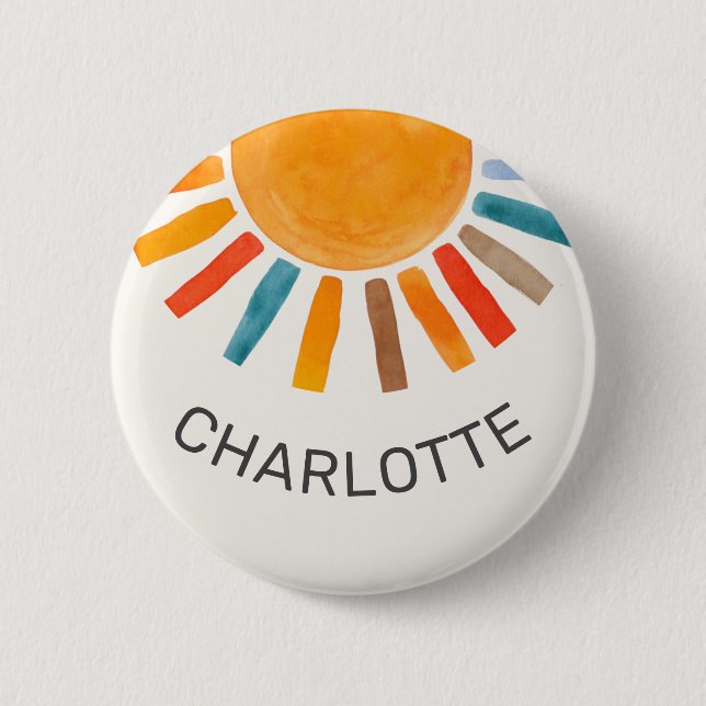 Custom Name Sun  6 Cm Round Badge (Front)