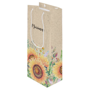 Custom Name   Sunflower Kraft Paper Wine Bags
