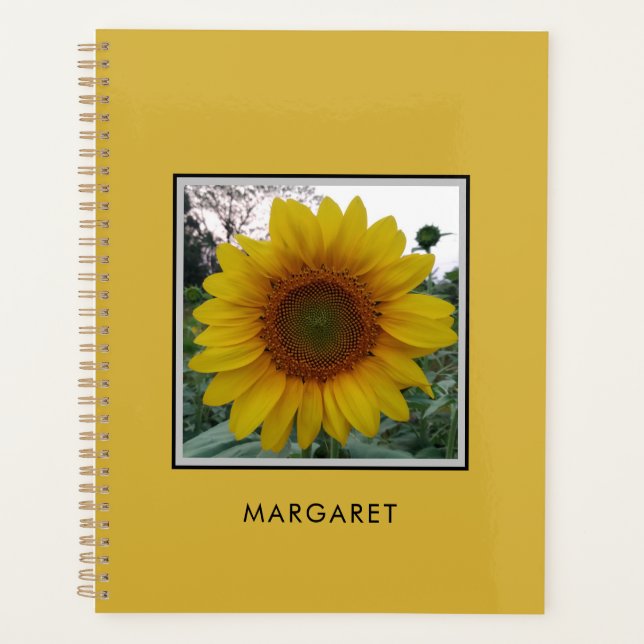 Custom Name Sunflower Metallic Gold Daily Planner (Front)