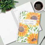 Custom Name Sunflower Planner<br><div class="desc">This unique Planner is decorated with yellow watercolor sunflowers and green leaves on a white background. 
Easily customizable with your name and year.
Original Watercolor © Michele Davies.</div>