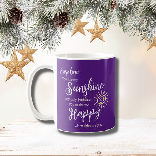 Custom Name Sunshine Make Me Happy Bright Purple Coffee Mug