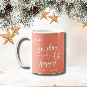 Custom Name Sunshine Make Me Happy Peach Orange Coffee Mug
