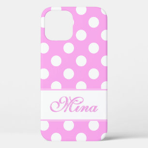 Custom Name, Super Cute Big Polka Dots On Pink iPhone 12 Pro Case