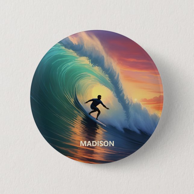Custom Name Surfing 6 Cm Round Badge (Front)