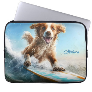 Custom Name Surfing Dog Laptop Sleeve