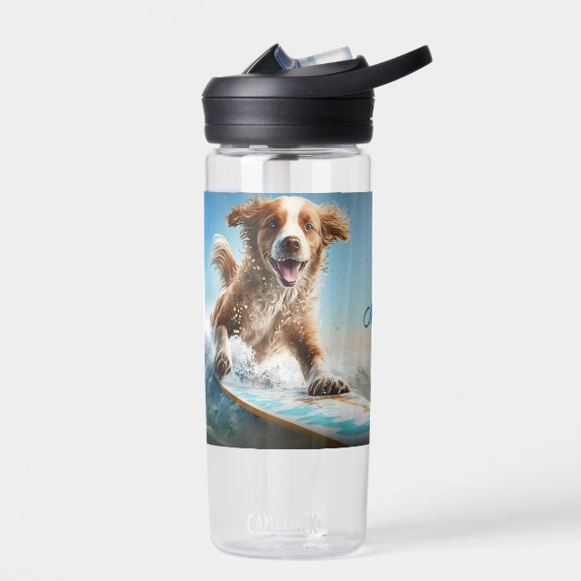 Custom Name Surfing Dog Water Bottle (Left)