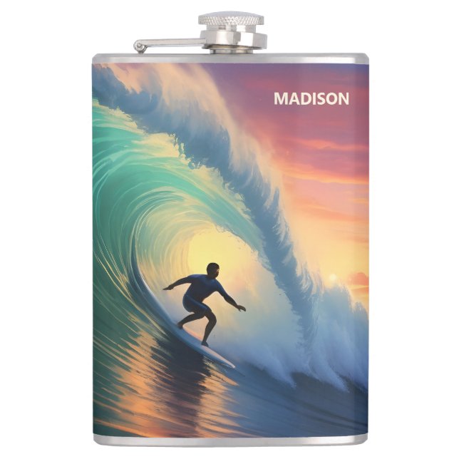 Custom Name Surfing Hip Flask (Front)