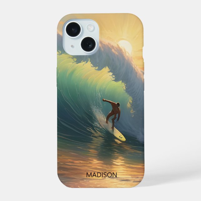 Custom Name Surfing iPhone 15 Case (Back)