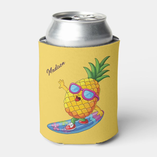 Custom Name Surfing Pineapple Can Cooler (Can Front)
