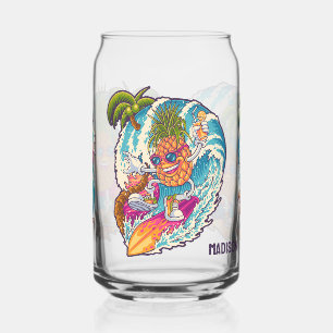 Custom Name Surfing Pineapple Can Glass