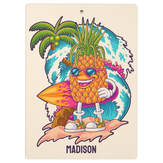 Custom Name Surfing Pineapple Clipboard (Back)