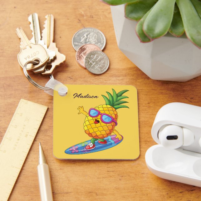 Custom Name Surfing Pineapple Key Ring (Desk)