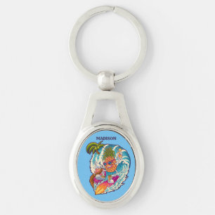 Custom Name Surfing Pineapple Key Ring