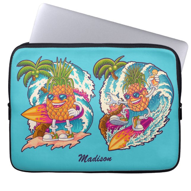 Custom Name Surfing Pineapple Laptop Sleeve (Front)