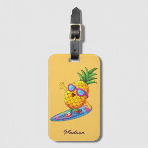 Custom Name Surfing Pineapple Luggage Tag