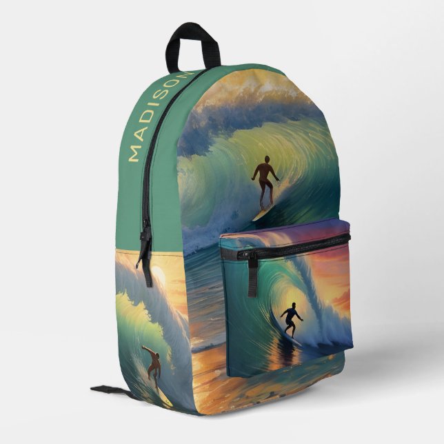 Custom Name Surfing Printed Backpack (Back Corner Left)