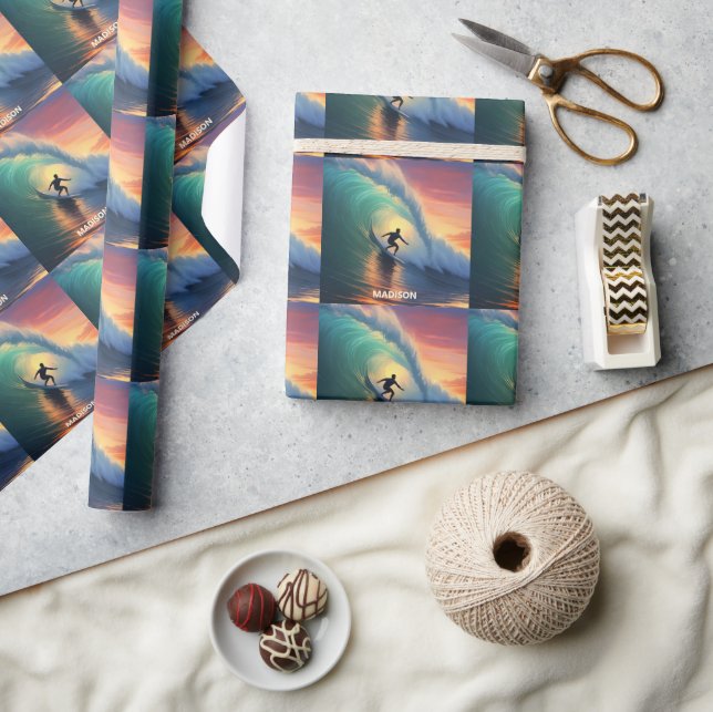 Custom Name Surfing Wrapping Paper (Crafts)