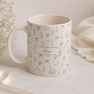 Custom Name Swan Lake Cottagecore Bow Elegant Gift Coffee Mug