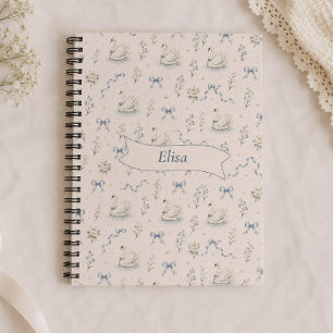 Custom Name Swan Lake Cottagecore Bow Elegant Gift Notebook