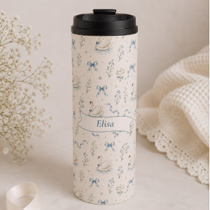 Custom Name Swan Lake Cottagecore Bow Elegant Gift Thermal Tumbler