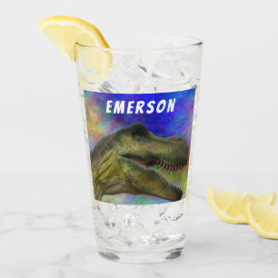 Custom Name T-Rex Dinosaur Tyrannosaurus Head Glass