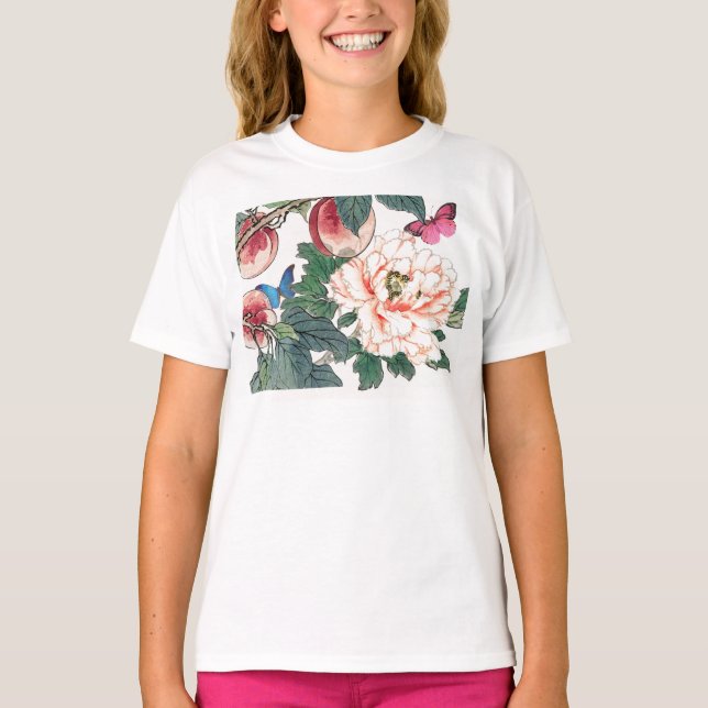 CUSTOM NAME T-SHIRTS FOR GIRLS JAPANESE FLOWERS (Front)