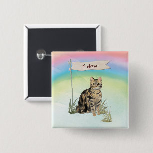 Custom Name Tabby Cat Pet 15 Cm Square Badge