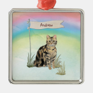 Custom Name Tabby Cat Pet Metal Tree Decoration