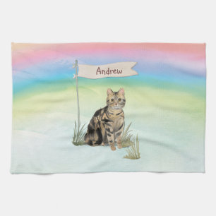 Custom Name Tabby Cat Pet Tea Towel