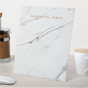 Custom Name Table Modern White Marble Table Pedest Pedestal Sign
