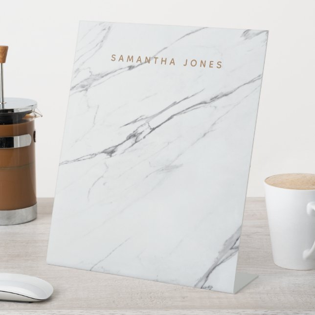 Custom Name Table Modern White Marble Table Pedest Pedestal Sign (In SItu)