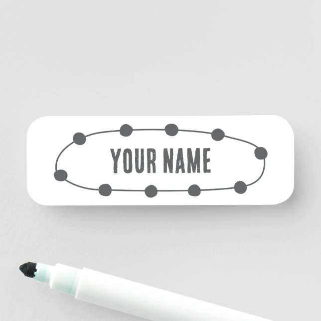 Custom Name Tag – Dotted Oval (In Situ)