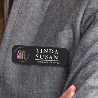 Custom Name Tags with Logo And text Black