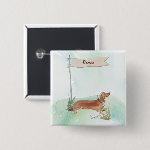 Custom Name Tan Dachshund Pet Dog 15 Cm Square Badge