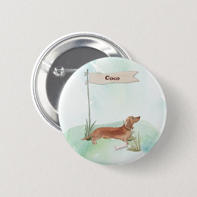 Custom Name Tan Dachshund Pet Dog 6 Cm Round Badge (Front & Back)
