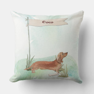 Custom Name Tan Dachshund Pet Dog Cushion
