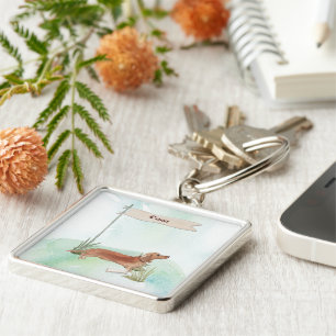 Custom Name Tan Dachshund Pet Dog Key Ring