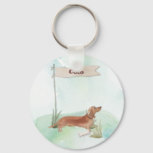 Custom Name Tan Dachshund Pet Dog Key Ring