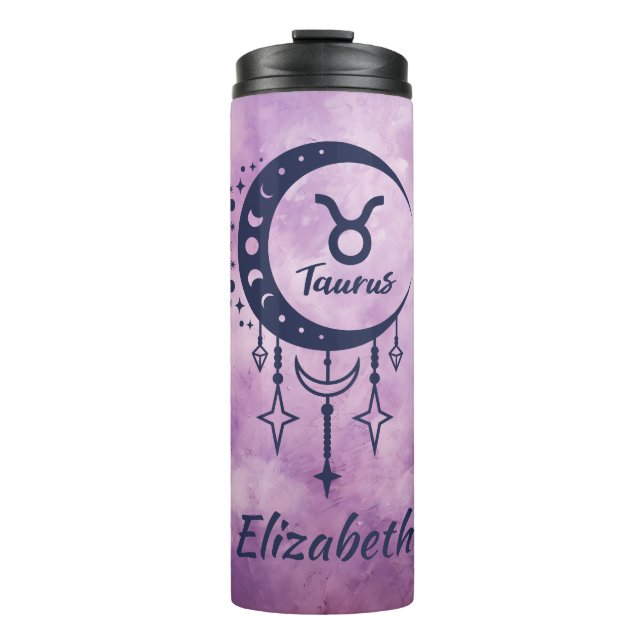 Custom Name Taurus Zodiac Sign Thermal Tumbler (Front)