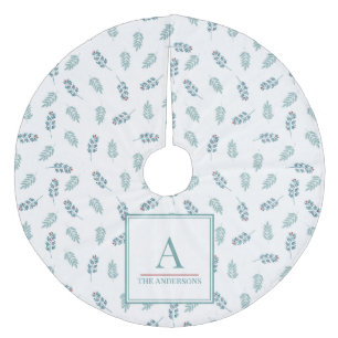 Custom name Teal Mistletoe Christmas Tree Skirt