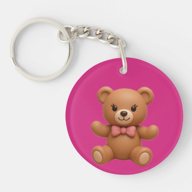 Custom Name Teddy and Wreath Double-sided Keychain (Front)