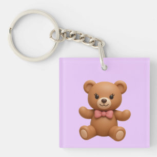 Custom Name Teddy and Wreath Double-sided Keychain
