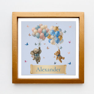 Custom Name Teddy Bear and Elephant Balloons Poster