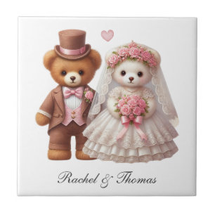 Custom Name Teddy Bear Bride and Groom Wedding Tile