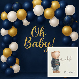 Custom Name Teddy Bear It's a Boy Baby Shower Napkin