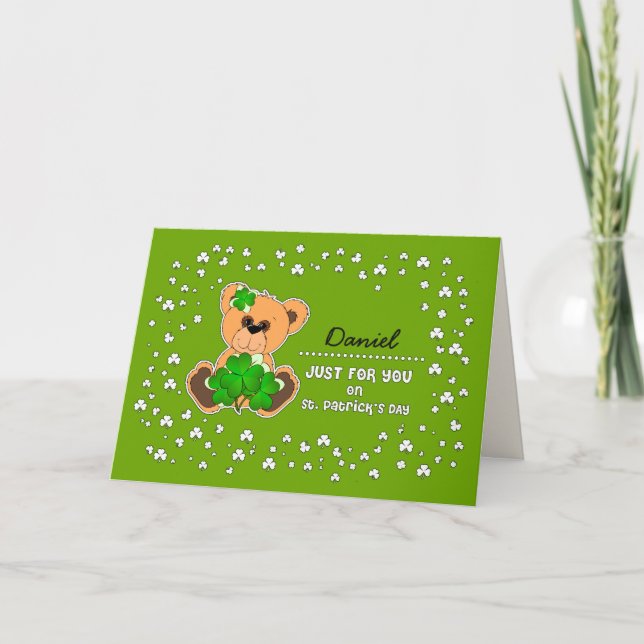 Custom Name Teddy Bear St. Patrick's Day  Card (Front)
