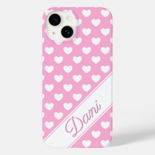 Custom Name Template, Cute Pink And White Case-Mate iPhone 14 Case