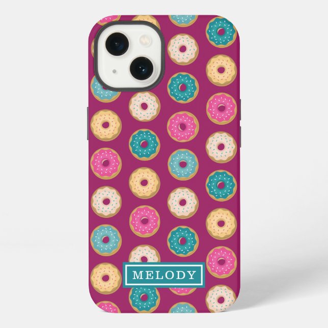 Custom Name Template Purple Doughnut Pattern iPhone Case (Back)