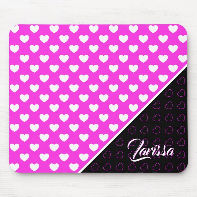 Custom Name Template, Striking Pink And Black Mouse Mat (Front)