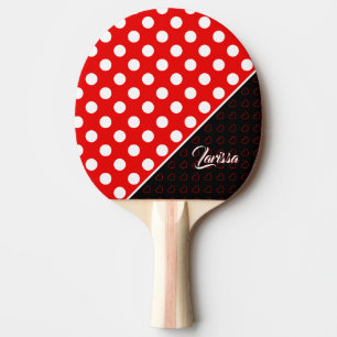 Custom Name Template Stylish Polka Dots Red/ Black Ping Pong Paddle